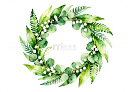 绿色花环水彩画