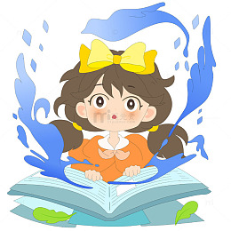 小女孩充满想象力阅读书籍认真学习儿童插画