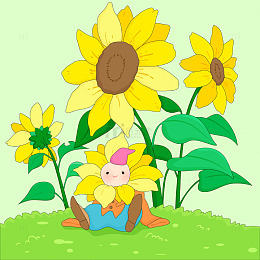 春天向日葵小精灵生机勃勃拟人化儿童插画