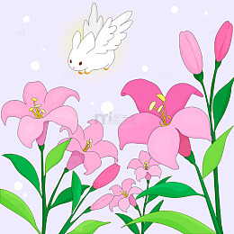 春天粉色百合花小精灵拟人化儿童插画