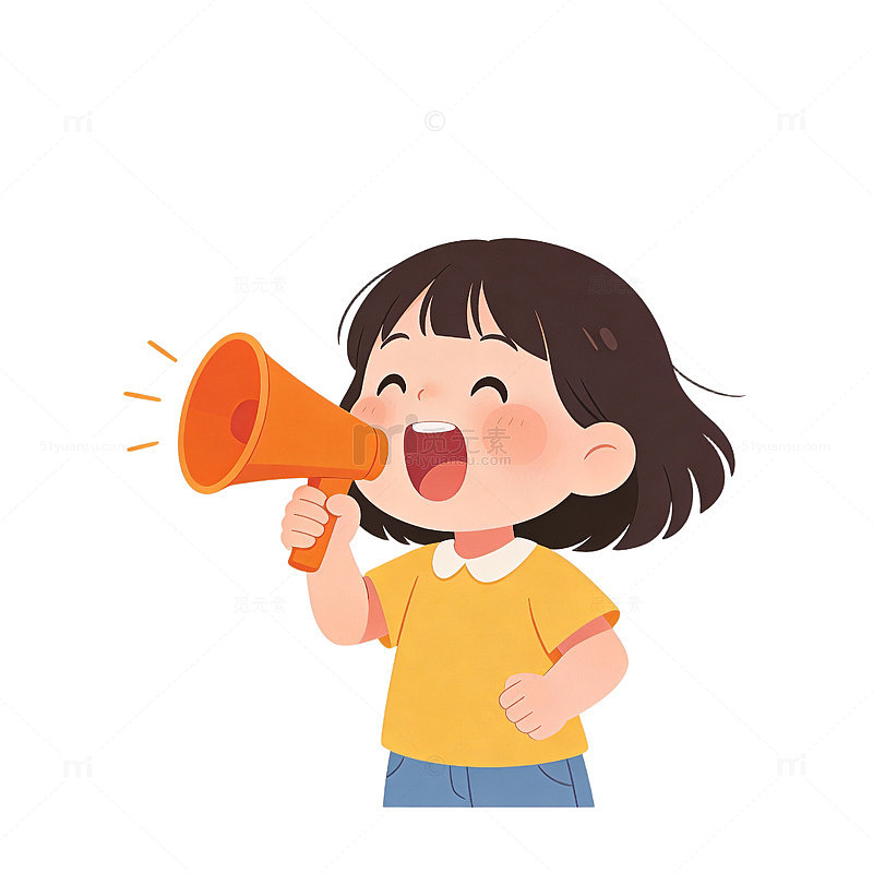 卡通小女孩喊话矢量插画