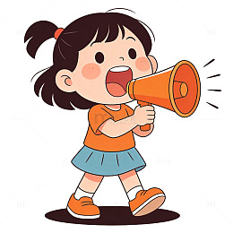 卡通小女孩喇叭宣传插画
