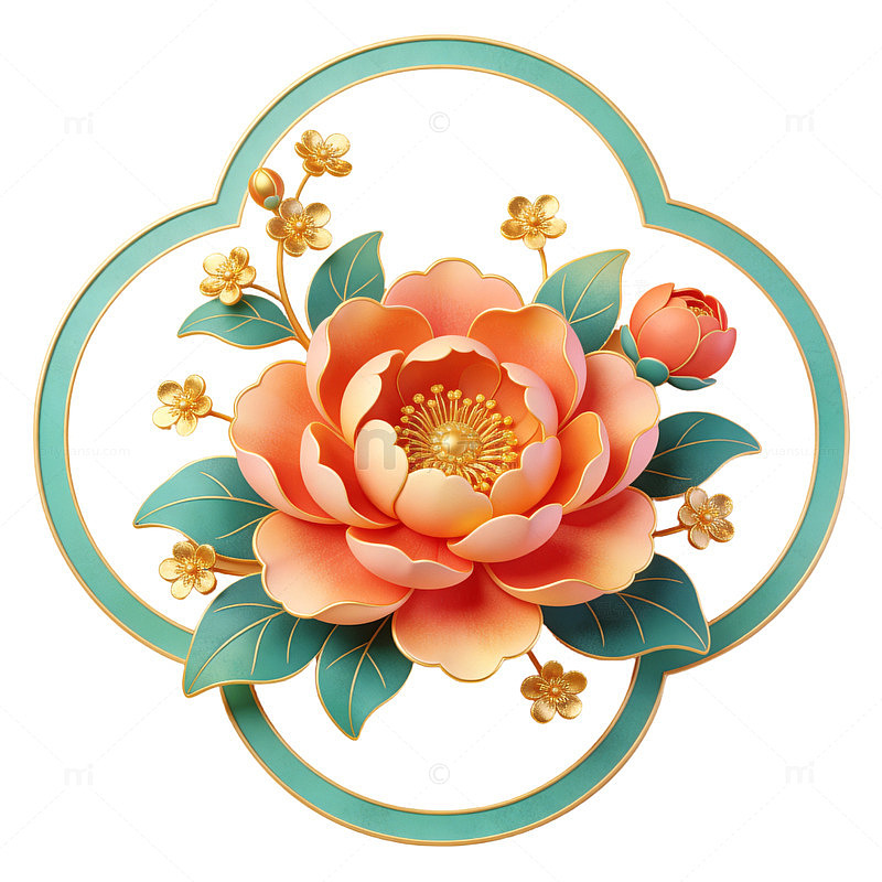 浮雕风格牡丹花艺术装饰画