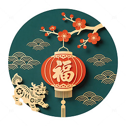 中国风新年灯笼梅花老虎图案