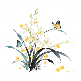 水墨兰花蝴蝶国画艺术素材