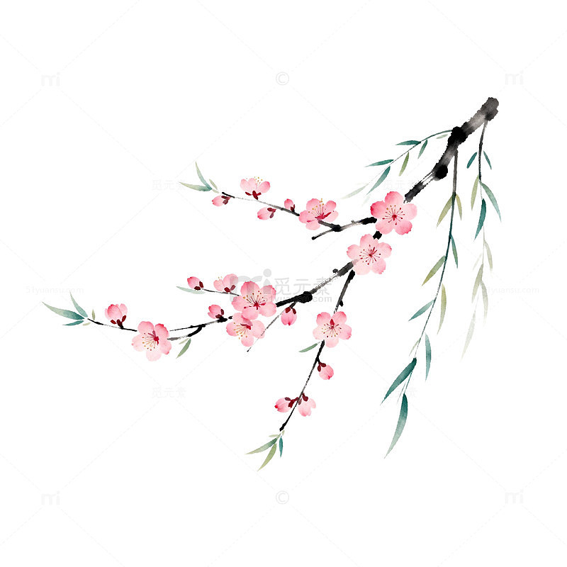 水墨梅花鸟图中国风水彩画