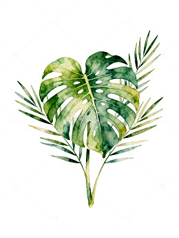 水彩绿叶植物图案装饰画