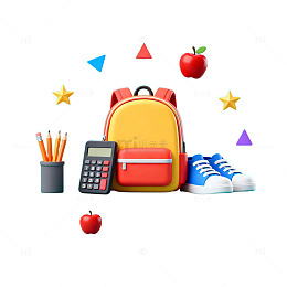 色彩鲜明学生用品插画