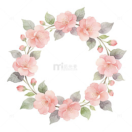 粉色花环水彩画设计素材