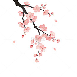 古风樱花山水画矢量设计图