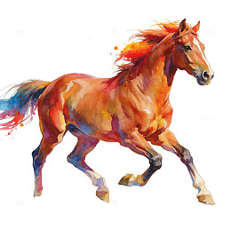 水彩画奔腾骏马艺术画作