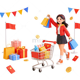 卡通购物促销欢乐场景渲染图