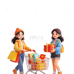 卡通节日购物欢庆场景插画