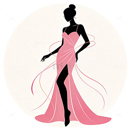 优雅粉色礼服女性剪影素材