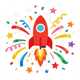 卡通火箭发射庆祝插画