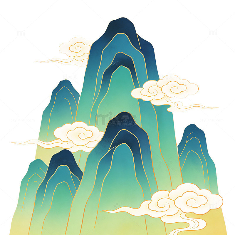 山水风格插画云景艺术