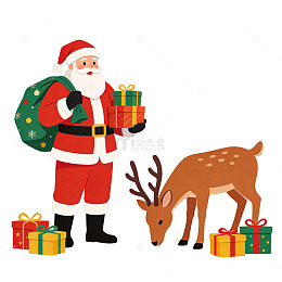 圣诞老人麋鹿礼物卡通矢量插画