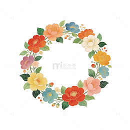 彩绘花卉花环图案设计素材