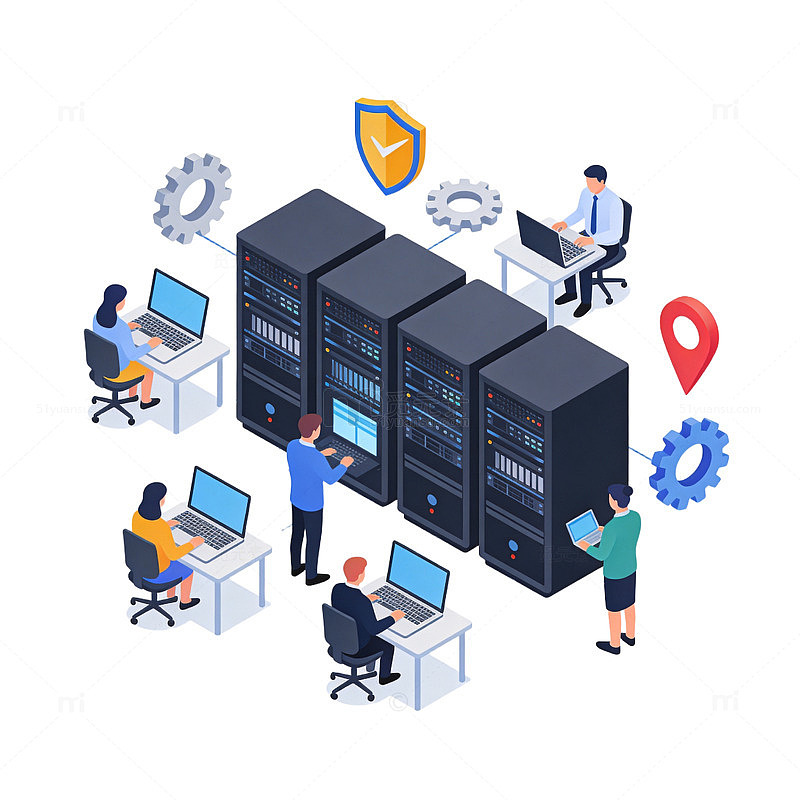 数据机房工作场景矢量插画