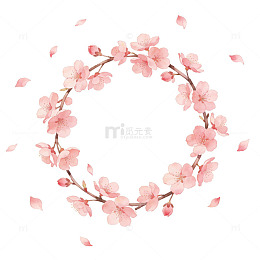 樱花花环水彩插画