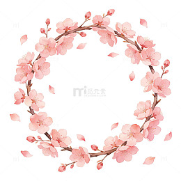 水彩樱花花环装饰画
