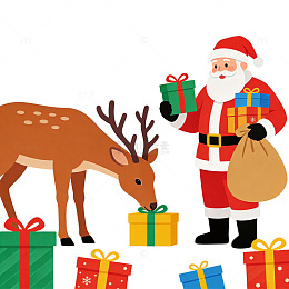 圣诞老人驯鹿礼物插画