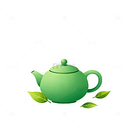 绿色茶壶与茶叶插画