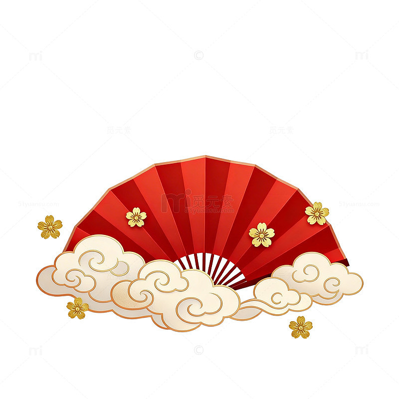 中国风红色扇子祥云插画