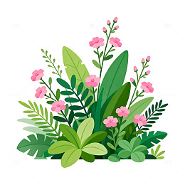 卡通风格粉色花卉植物插画