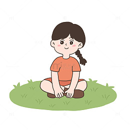 女孩春游坐在草地休息免抠元素