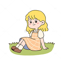 女孩春游休闲草地休息免抠元素