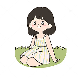 女孩春游踏青坐在草地休息免抠元素