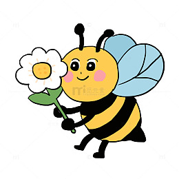 手绘卡通春天小蜜蜂拿着花朵免抠元素