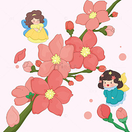 春天樱花桃花小仙女小精灵可爱卡通插画