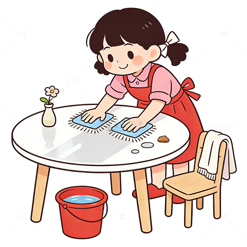 劳动节小孩家务劳动卡通擦桌子元素