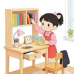 劳动节小孩卡通看书整理书籍看书元素