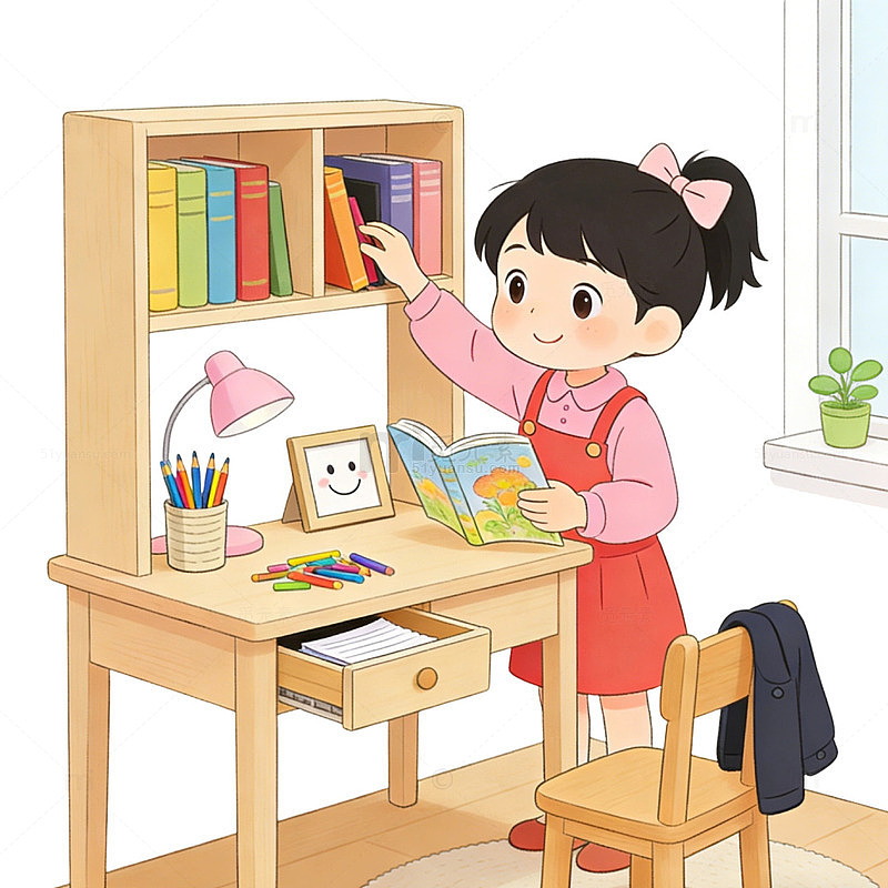 劳动节小孩卡通看书整理书籍看书元素