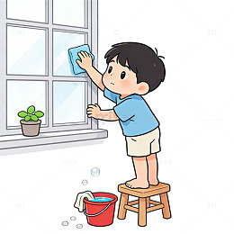 劳动节小孩家务劳动卡通清洁擦窗户可爱元素