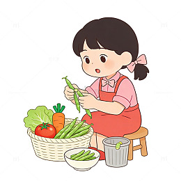劳动节小孩家务劳动卡通择菜帮忙蔬菜元素
