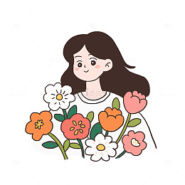 妇女节花朵和女性手绘免抠元素
