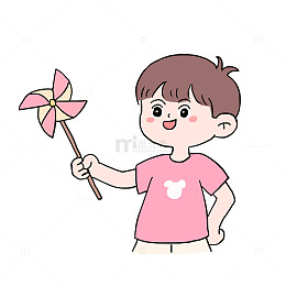 春天男孩玩风车春游元素