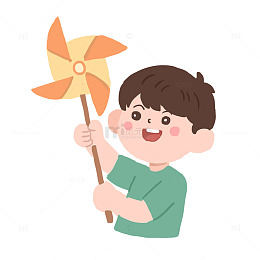 春天小孩子春游玩风车元素