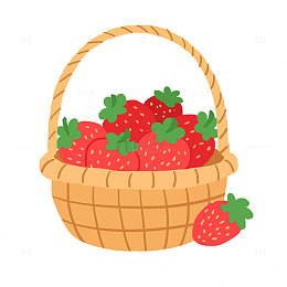 春天水果摘草莓水果篮元素