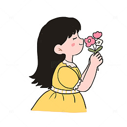春季女孩春游闻花香元素