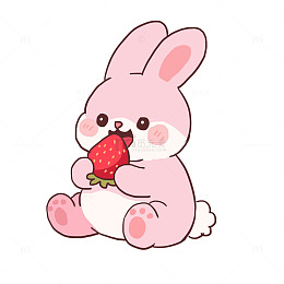 春天动物兔子吃草莓免抠元素