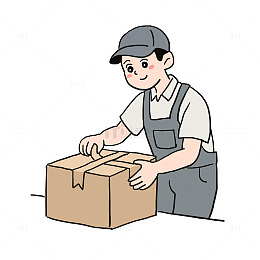 快递员打包包裹手绘卡通元素
