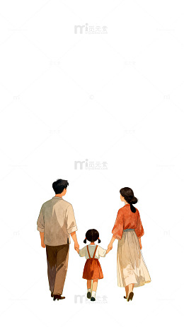 春日家庭漫步插画素材
