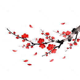 水墨梅花飘逸落叶图