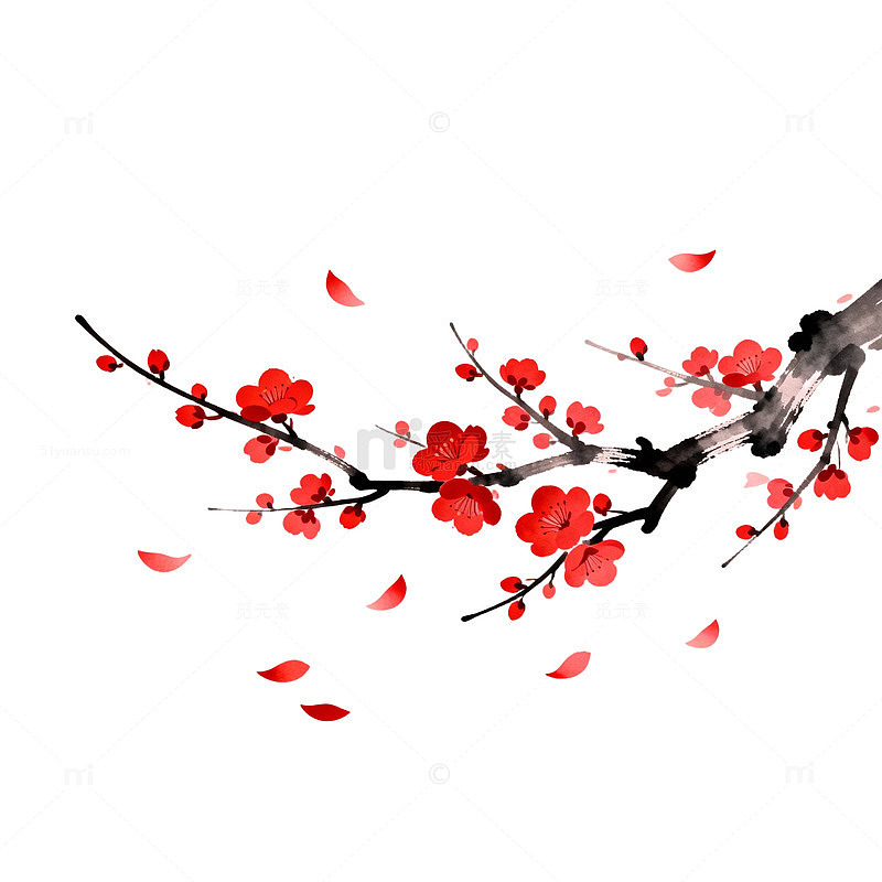 水墨梅花飘逸落叶图