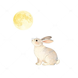 水彩兔子月亮卡通插画